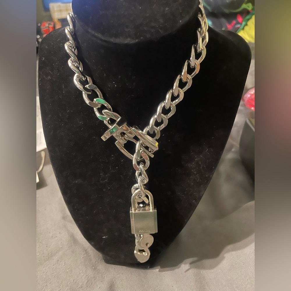 Silver Belt Chain With A Prada Lock And Key - image 1